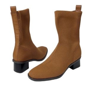Everlane The High-Ankle Glove Boot in ReKnit Women's 7.5 Toffee Brown 2" Heel